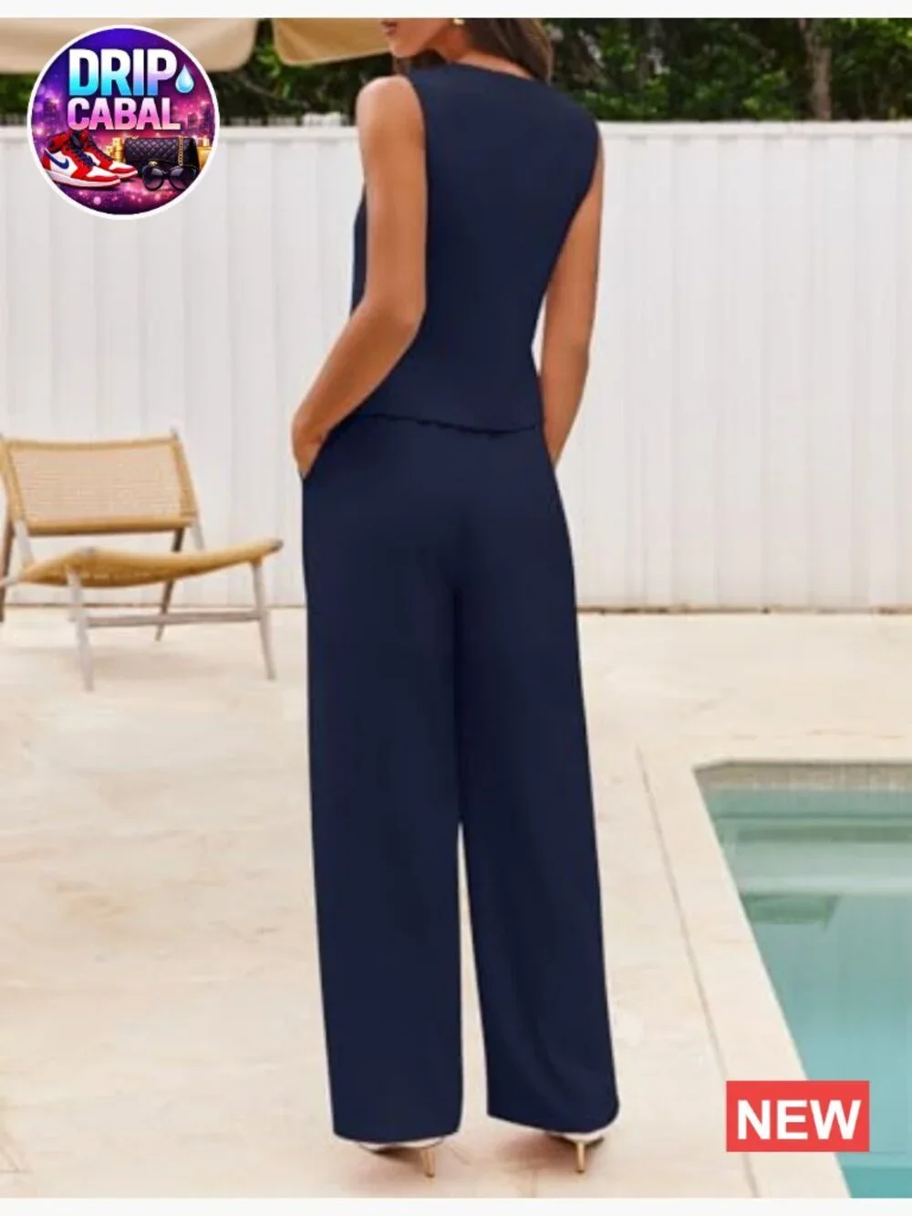 2 Piece Sleeveless Vest Wide Leg Pants Suit Set